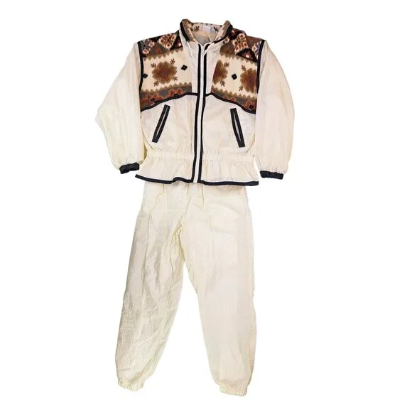 Vintage Athletic Works Track Suit Jacket Pants Set Women Medium Brown Tan Aztec - Picture 8 of 13